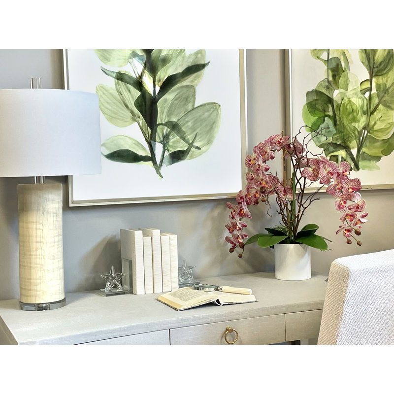 Modern Orchid Arrangement in Round Fiberstone Pot, Pink