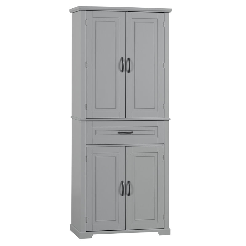 4 - Door Freestanding Bathroom Storage Cabinet With Drawers And Adjustable Shelves, Gray