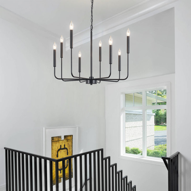 Ambler 8-Light Classic / Traditional Iron Chandelier, Farmhouse Candle-Style Lighting Fixture for Kitchen Island, Bedroom, Living Room, Foyer, Hallway, Entryway