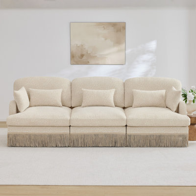 100"Comfy Chenille Leopard Printing 3-Seater Sofa,Delicate Tassel Edge,Modern Fashion Modular Sectional Couch,Ergonomic Back And Seat Design,Easy Assembly,Deep Seat Design For Living Room