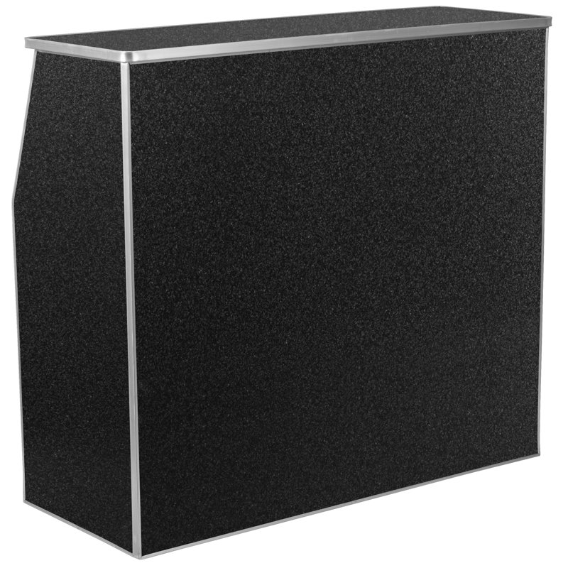 Bukowski 4' Folding Portable Event Bar with Top and Middle Shelves, Black Marble