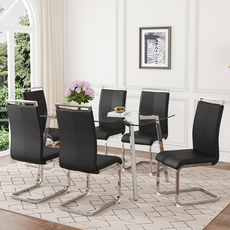Ensemble de table de salle à manger 51 po en verre, avec plateau en verre trempé transparent, idéal pour les petits espaces