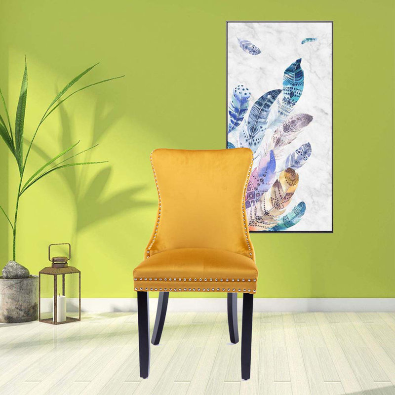 Damaree 18.9'' H Tufted Velvet Upholstered Dining Chair, Gold