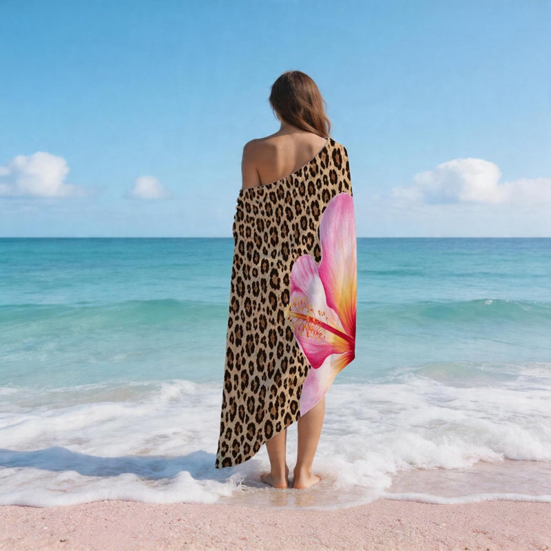 Imprimé léopard Serviette de plage en microfibre hibiscus tropical