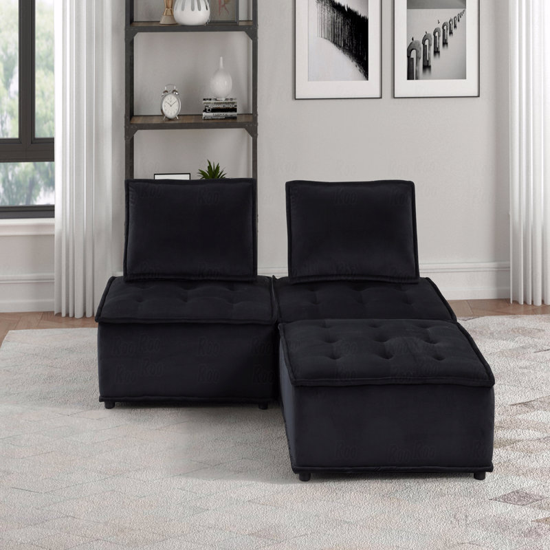 Canapé modulaire Basic, repose-pieds 3 pièces en velours 80 po Basic