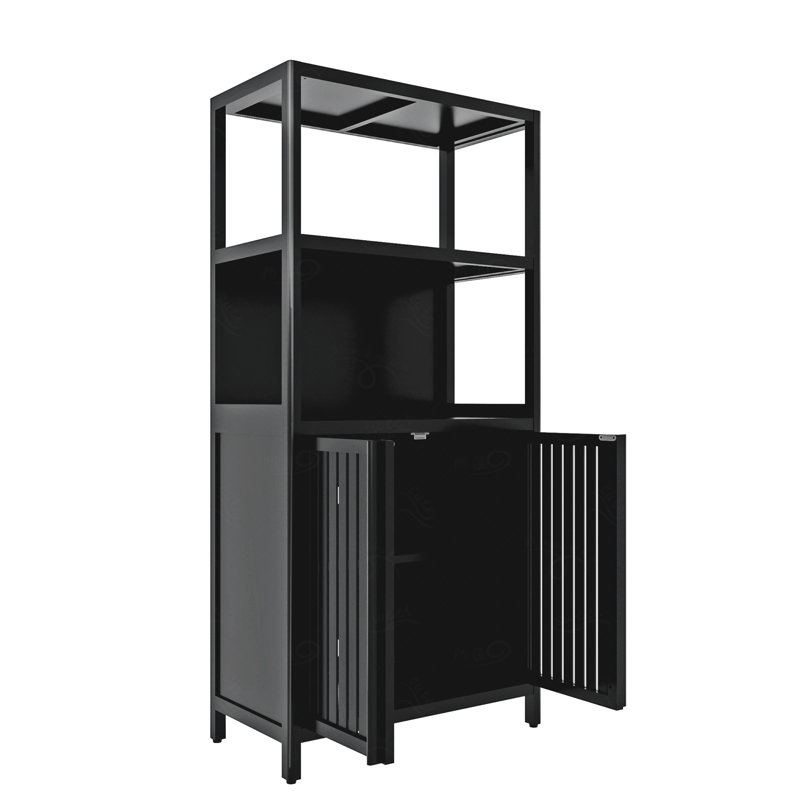 Armoire de rangement en bambou noir, armoire de salle de bain séparée avec 2 portes, armoire de plancher