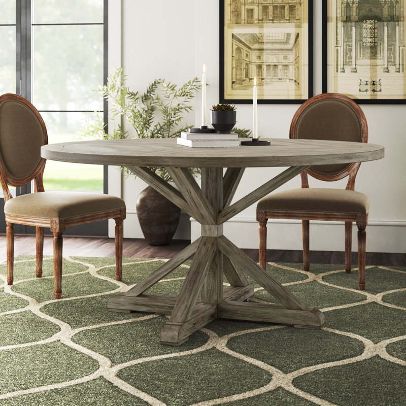 Table de salle à manger à piédestal Ashbaugh, Chêne gris antique, L 59,52 po x l 59,52 po