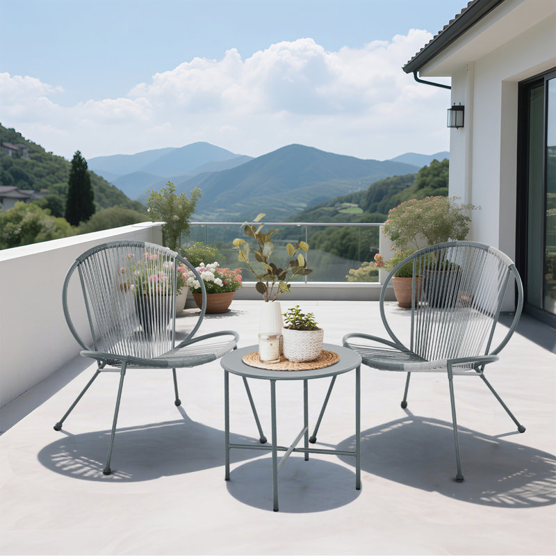 Patio Furniture Set 3 Pieces, Shell Shape Garden Bistro Set, Gray