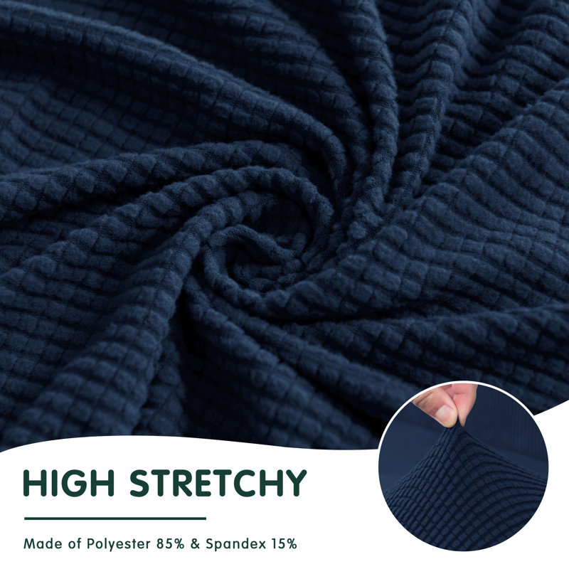 Jacquard Spandex Stretch Box Cushion Sofa Slipcover, Dark Blue