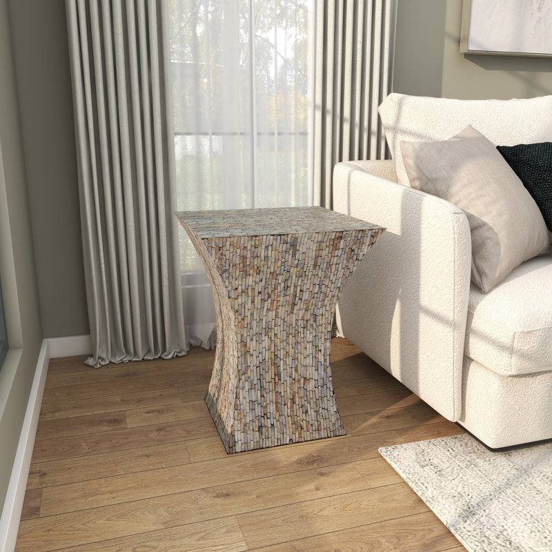 Okehampt Mother of Pearl Shell Handmade Hourglass Shaped Side End Accent Table