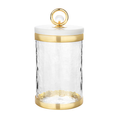 Pot moyen avec couvercle en marbre et poignée sphérique transparente - H 7,1 po