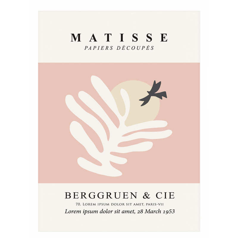«Abstract Matisse Bird I Blush», reproduction d'art moderne sans cadre, H 36 po x l 24 po