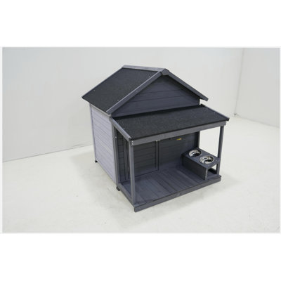 Grande niche pour chien, longue 44,2 po x l 44,6 po x H 44,6 po, avec une grande terrasse pour les grands chiens, une grande niche résistante aux intempéries (améliorée), de petites portes en bois pouvant être verrouillées