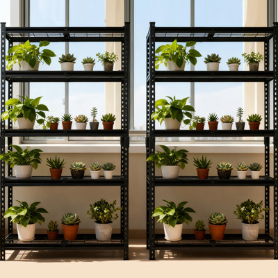 5 Heavy-Duty Adjustable Steel Storage Shelf For Garage, Assembly, Black, Rust-, 450 Lb Per Shelf, 36 Inches Deep, 18 Wide, 72 High 2 Shelving With Garage And Storage, High, 2250 Total Load