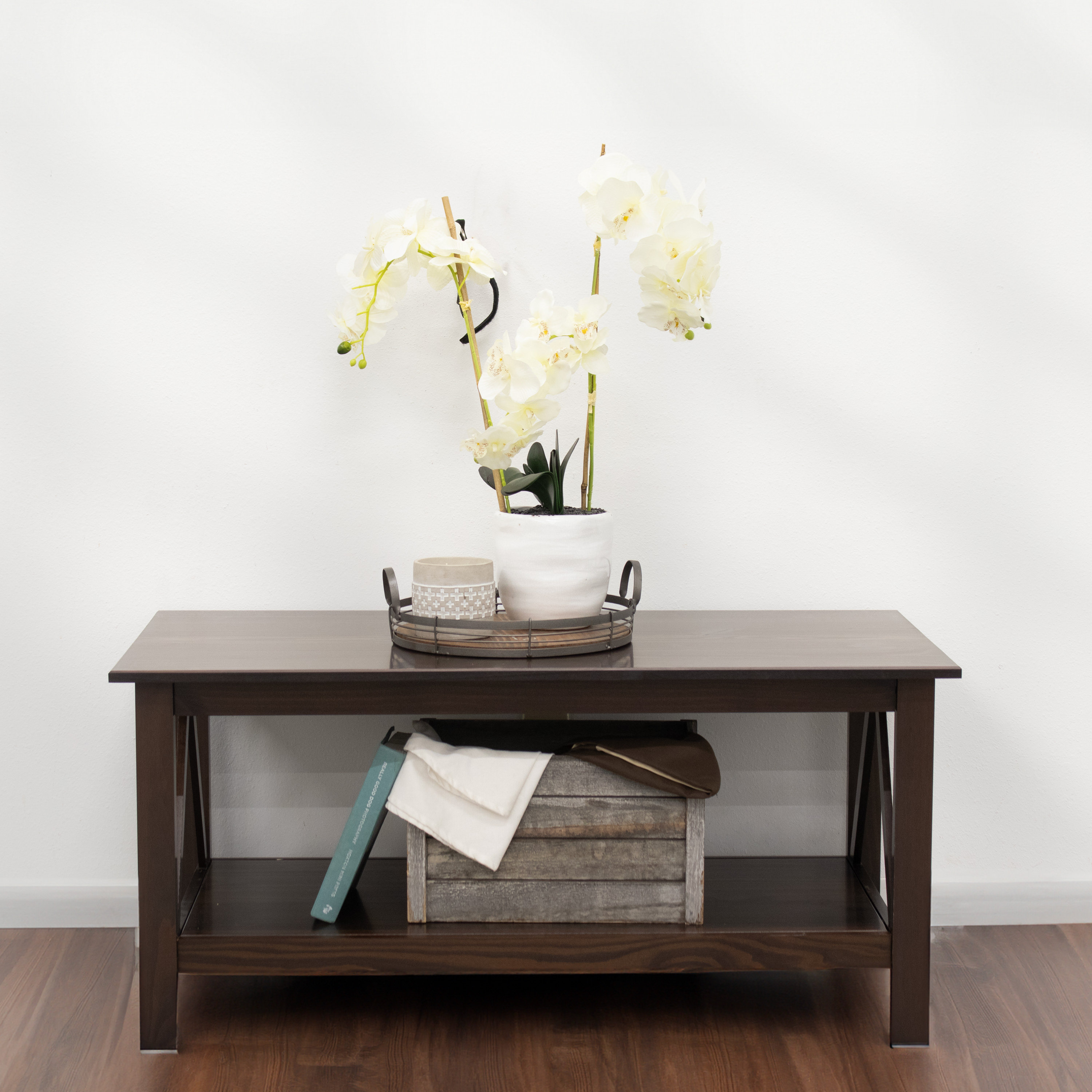 Winston Porter Solid Pine Coffee Table with Lower Shelf - Dark Brown | Wayfair