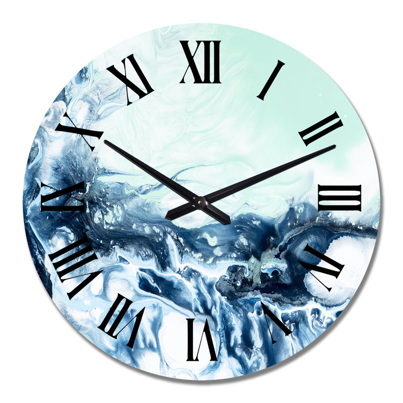 Art liquide bleu et vert - horloge murale moderne, Grand