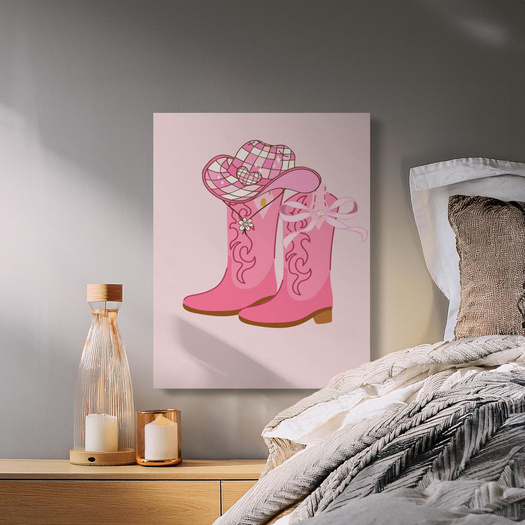 Pink Cowgirl Boots Hat Canvas