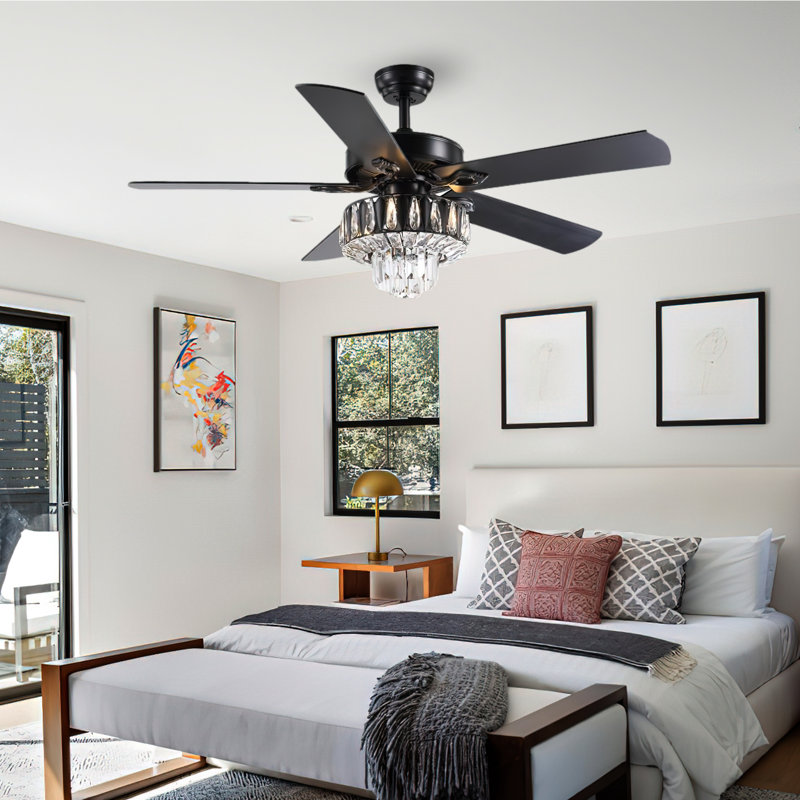 Ventilateur de plafond 52 pales en bois noir 52 pouces avec 3 lumières