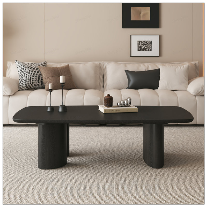 Table basse en panneau de fibres à densité moyenne avec finition en placage de frêne pour le salon, style rustique campagnard, design durable et spacieux