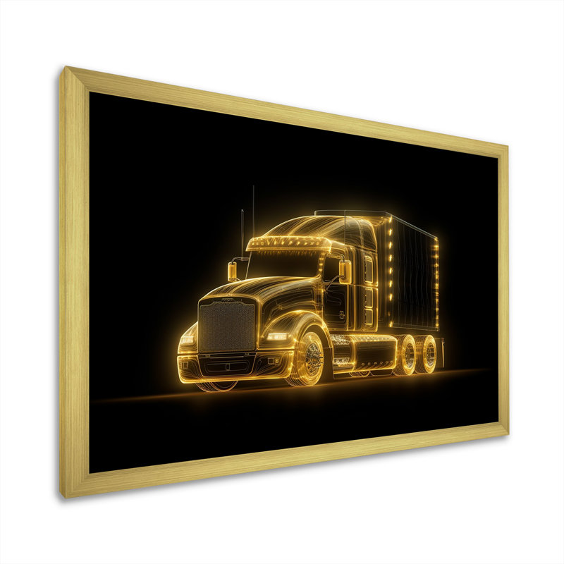 Camion remorque sur bande néon, Cadre doré simple, H 16 po x l 32 po x P 1 po