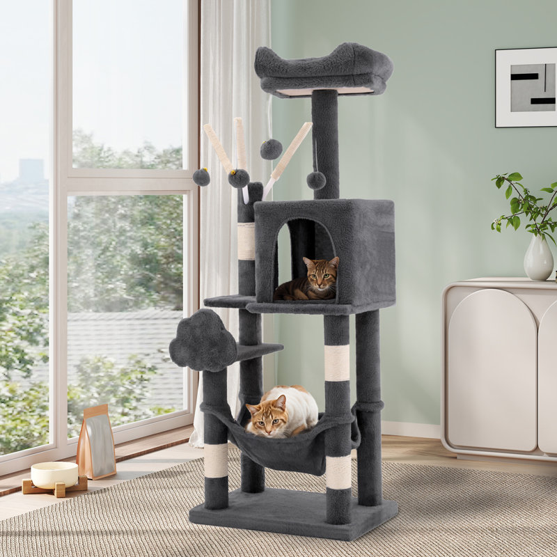 Arbre à chat à niveaux multiples de 44 pouces, tour pour chat d'intérieur, Gris foncé