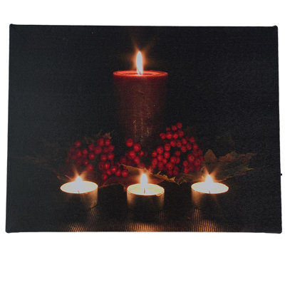Red and Green LED Lighted Candles Christmas Canvas Wall Art 12" x 15.75"
