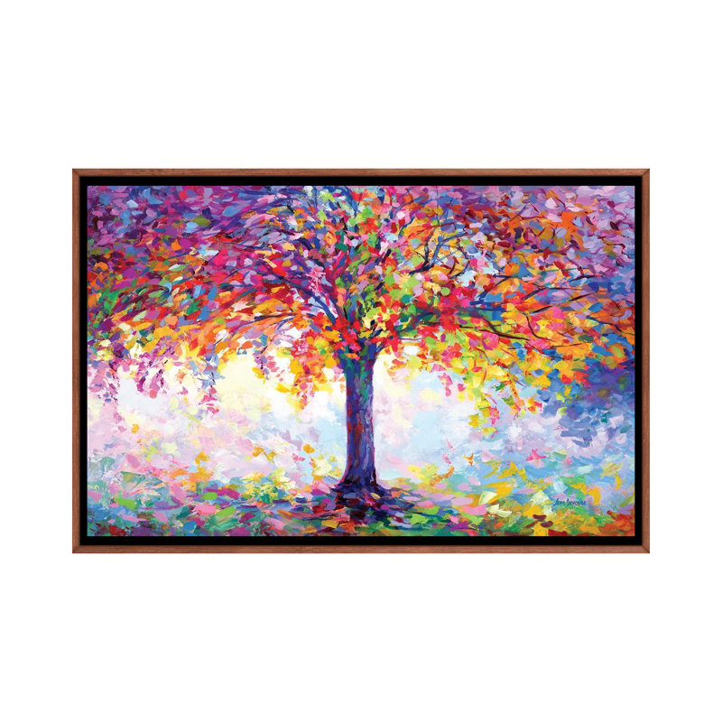 «Tree of Happiness» par Leon Devenice, H 32 po x l 48 po, Impression encadrée, Bois foncé rustique