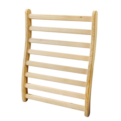 Banc de sauna contemporain élégant en bois de pruche, en forme de S, de style moderne et contemporain, pour une détente optimale.