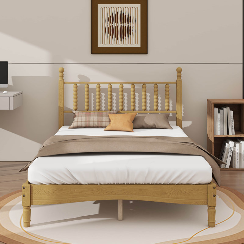 Lit plateforme avec tête de lit en forme de gourde, cadre de lit plateforme en bois rétro avec lattes de soutien, Lit double