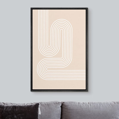 Geometric Line " White Tan Retro Mid-Century Wave Pattern "