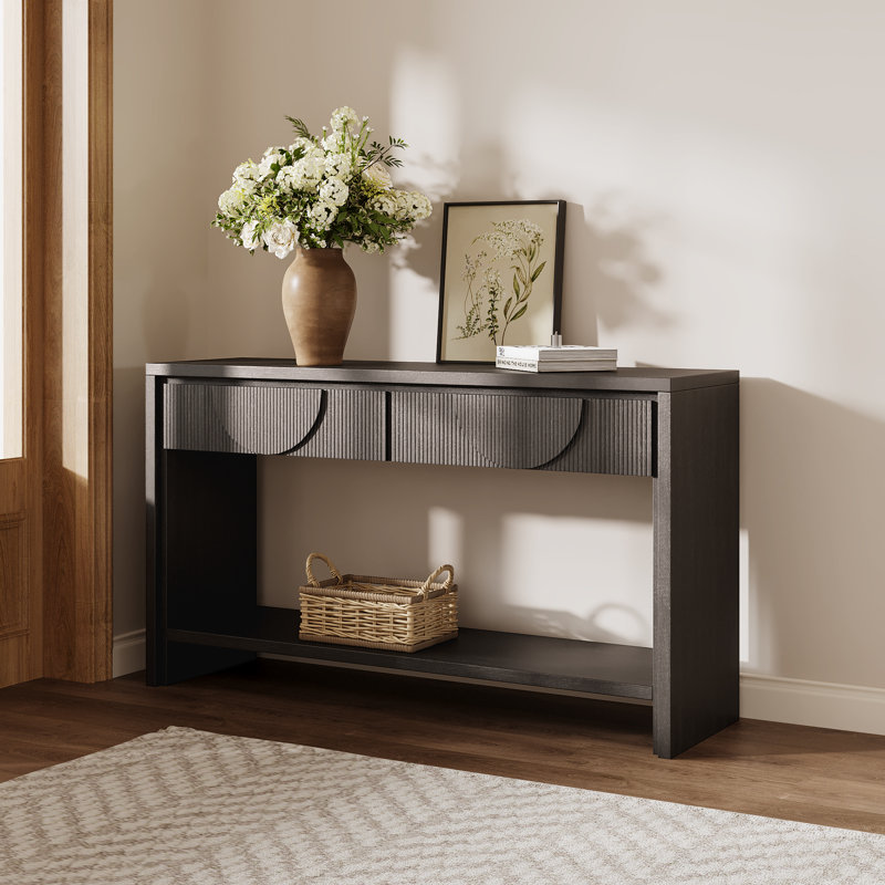 35.4"Wood Console Table With 2 Storage Drawers, And Open Storage Shelf For Entryway, Black