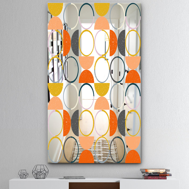 Miroir d'appoint circulaire et moderne, L 29,5 po x H 39,4 po, Orange et gris