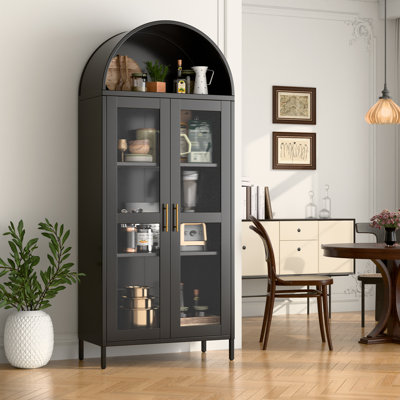 Metal Arched Cabinet With Glass Doors, Freestanding Display Cabinet With Adjustable Shelves, Modern Arched Bookshelf For Office,kitchen, Pantry, Dinin by Latitude Run