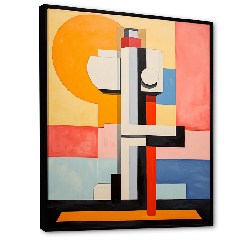 «Pastle De Stijl Industrial Geyser I», reproductions d'art mural abstraites, Cadre flottant noir, H 32 po x l 16 po