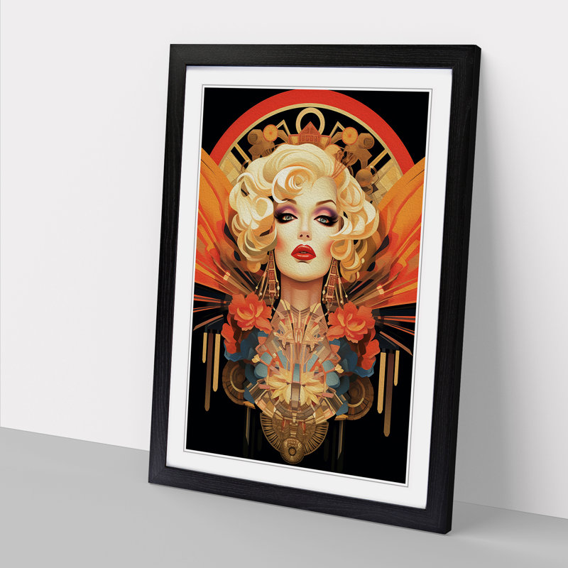 Drag Queen Art Deco - Single Picture Frame Print on Wood, 46cm H x 34cm W, Black Framed