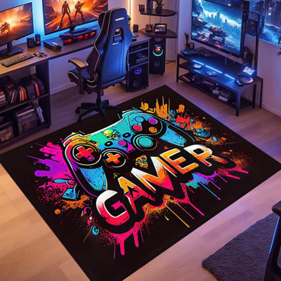 Gaming Rug 2'X3' For Boys Bedroom - Controller Design Gamer Carpet, Non-Slip Soft Esports Room Decor Mat For Game Room Teen Boys Setup