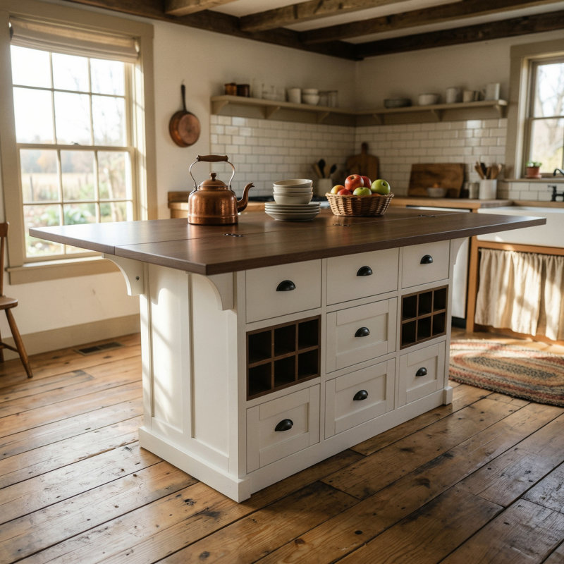 71" W Kitchen Island With Leaf