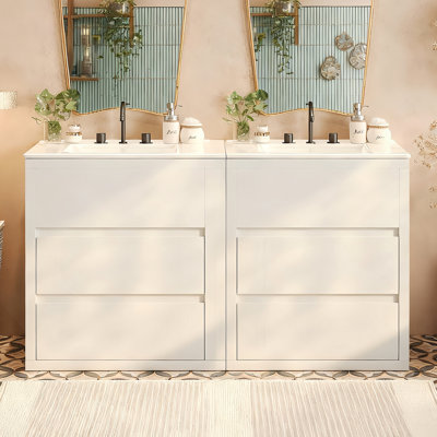 Double Sinks Bathroom Vanity Set With Separate Basins, Full-Extension Drawers, Soft Close Slides For Practical And Stylish Bathrooms