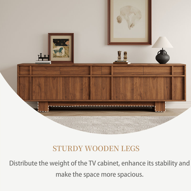 Mid-century Modern 71'' Tv Stand For 65-75 Inch Tv, Entertainment Center With Drawers And Cabinets