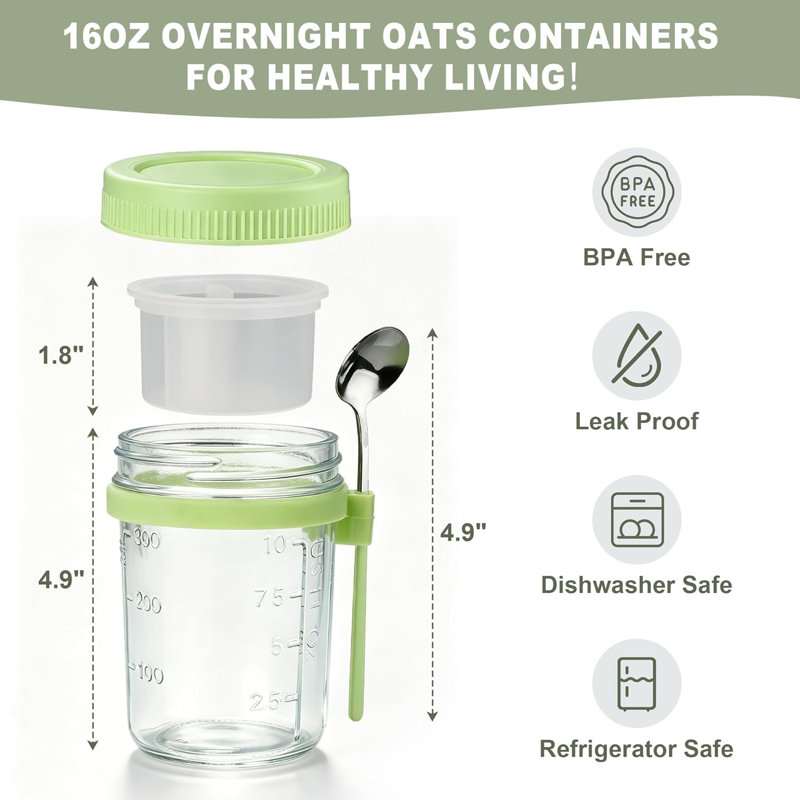 4Pcs Overnight Oats Containers with Lids and Spoons