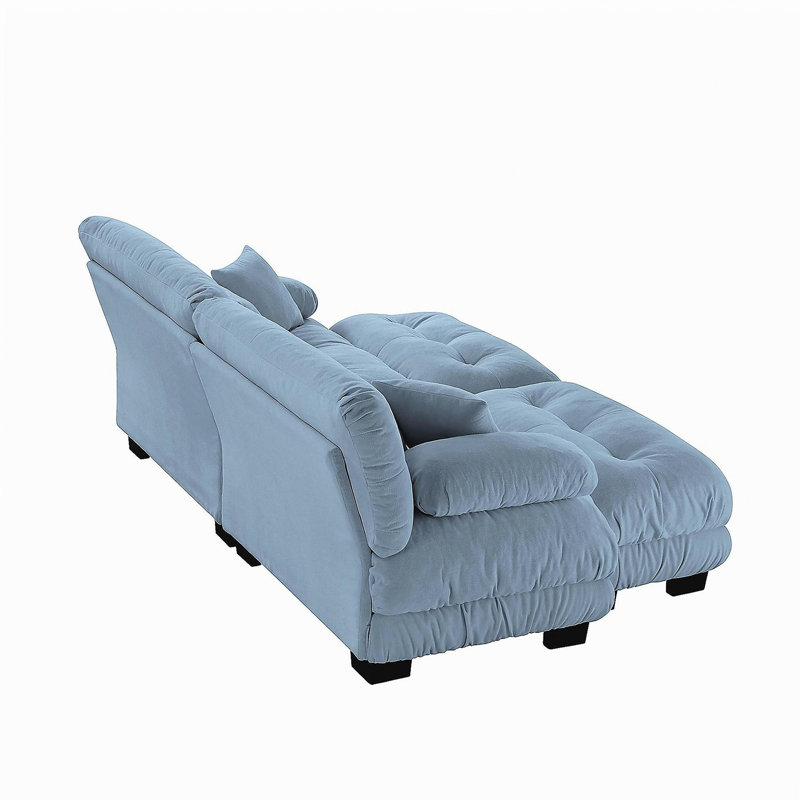 Canapé-lit Cloud pour le salon, canapé 2 places en chenille avec 2 coussins lombaires et 2 coussins décoratifs, canapé rembourré à accoudoirs larges avec 2 repose-pieds, bleu chenille