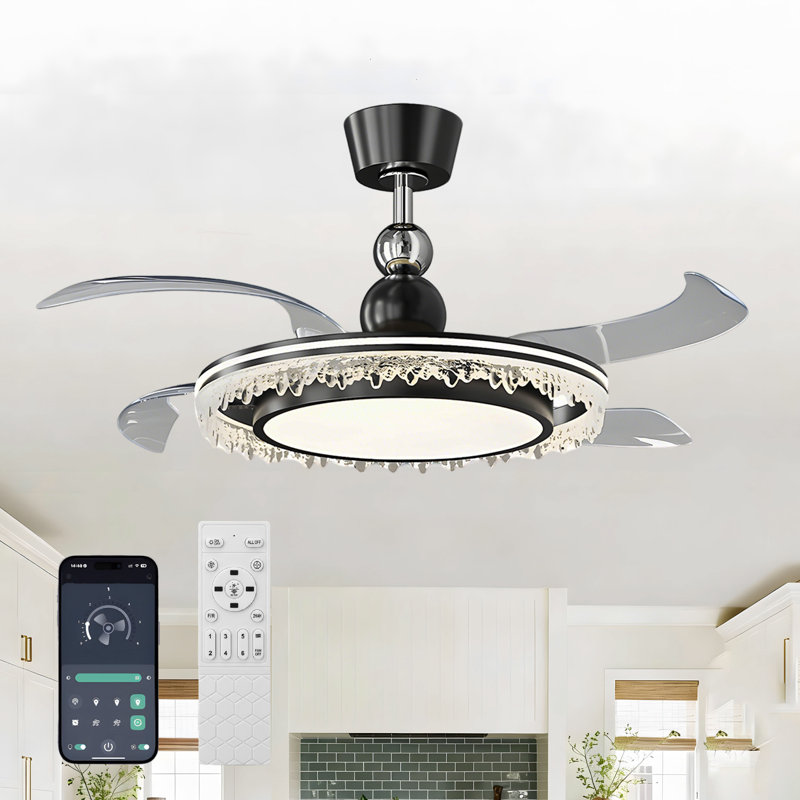 42" Low Profile Ceiling Fan with LED Lights, Invisible Clear Blades, Remote & APP Control, 3-Color Dimmable Modern Ceiling Fan for Dining Room