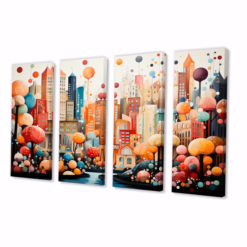 Popart Urban Cityscape III - City Art Deco, art mural 4 pièces, H 28 po x l 48 po