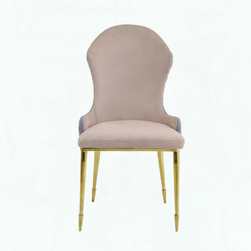 Ensemble de 2 chaises d'appoint - Tissu brun clair et lavande - Pieds fuselés dorés
