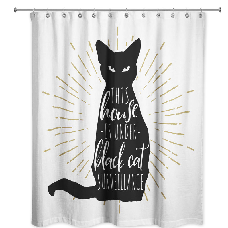 Rideau de douche simple noir cat house Loree