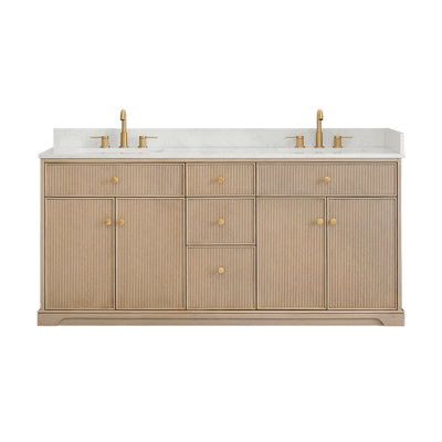 Noe Double Bathroom Vanity in Natural Oak with Grain White Engineered Stone Countertop No Mirror