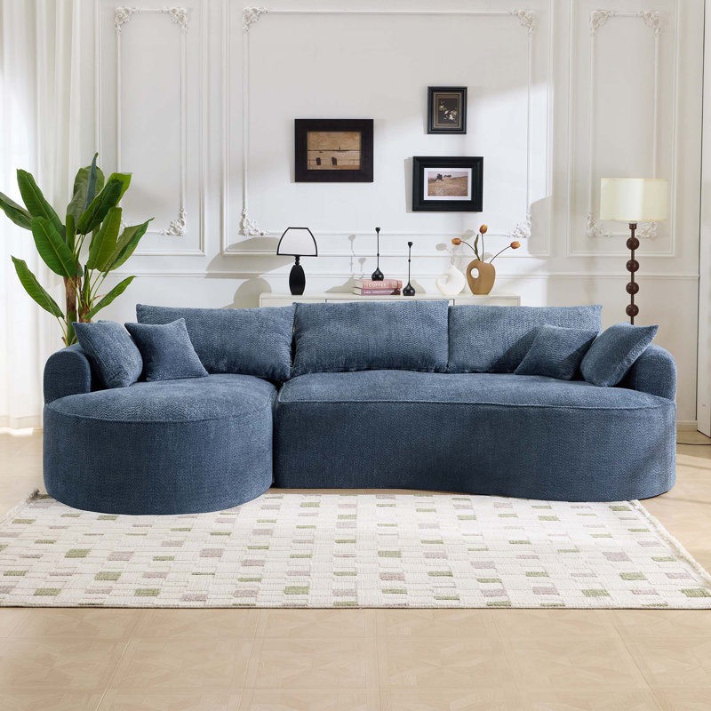 Canapé incurvé moderne en chenille Boneless de 124,5 po - 7 coussins (3 dossiers + 4 jetés), sans assemblage et capacité de 1 600 lb