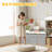 Ayston Spanspace 59" Kids Bookshelf with Reading Nook, Wooden Bookcase with Soft Seat Cushion, Movable Fabric Drawers & Storage Cubbies, Toy Organizer for Kids Room, Nursery, Bedroom, Playroom, Classroom, White