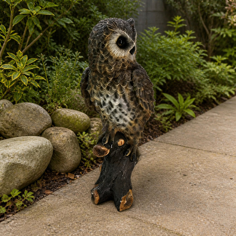 Owl Garden Statue with Branch Base
