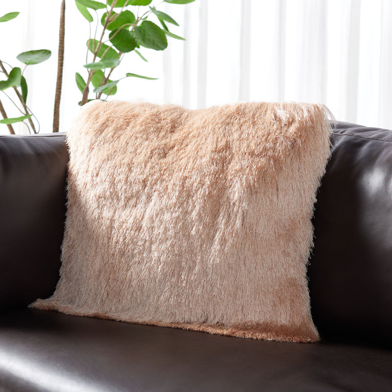 Ivory Faux Fur 20'' Square Shag Pillow